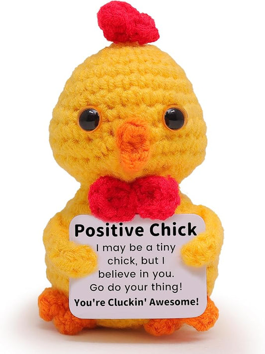 Mini Funny Positive Chick, Knitted Wool Chick Toy with Positive Card - Creative Cute Crochet Doll Emotional Support Cheer Up Keepsake Gift for Friends, Student, Christmas