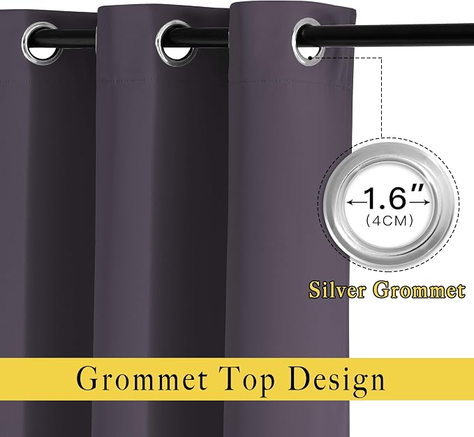NICETOWN Blackout Window Curtains 72 inches Long, Thermal Insulated Grommet Room Darkening Window Treatments for Bedroom/Living Room, Greyish Purple, Set of 2, W37 x L72