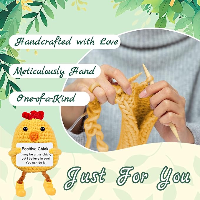 PARTY TONIGHT Mini Funny Positive Crochet Chick - Mothers Day Graduation Gifts for Women College Student Crochet Animals Emotional Support Chick Birthday (Positive Crochet Chick)