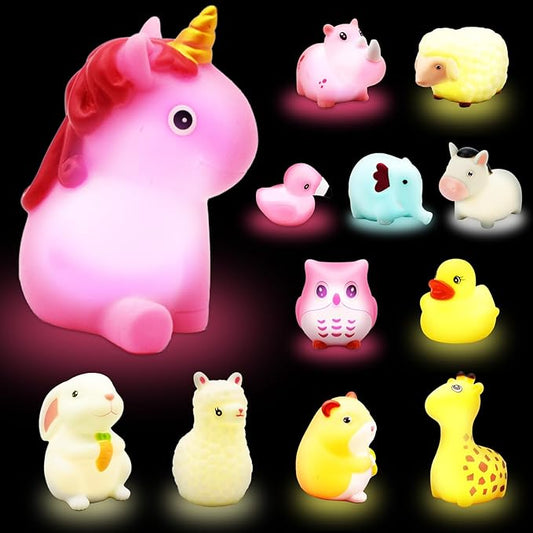 TOY Life 12 PCS Animals Light Up Bath Toys Ages 1-3, No Hole Glow Bath Toys for Kids, Baby Toddler Bath-Time Gifts for Easter, Christmas Stocking Stuffers for Kids, Ideal for Shower, Bathtub, Pool
