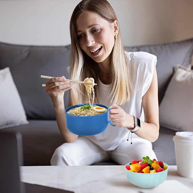 2 Pack Ramen Bowl, Portable Ramen Cooker, Instant Ramen Noodle Bowls College Dorm Room Apartment Essentials (Black Blue)
