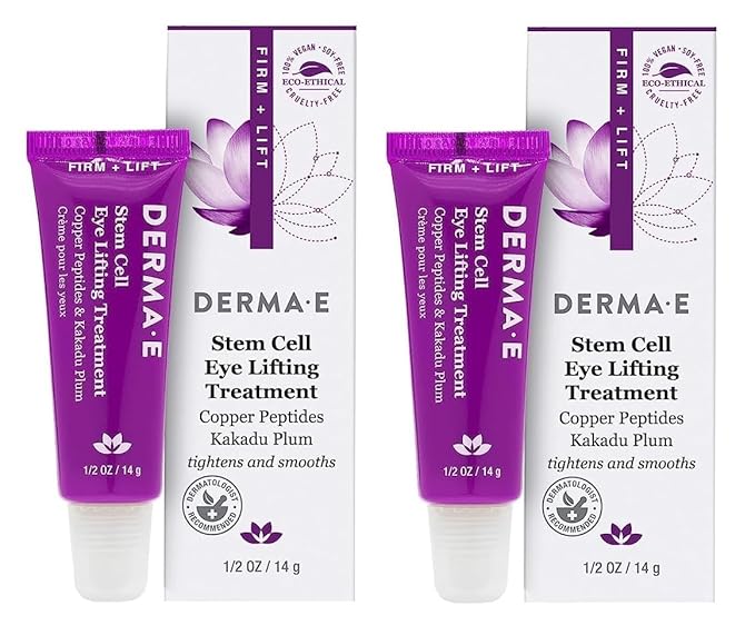 Derma E Stem Cell Lifting Eye Treatment – Multi Action Firming and Tightening Under Eye and Upper Eyelid Cream - Hydrating and Revitalizing Moisturizer, 0.5oz - Pack of 2