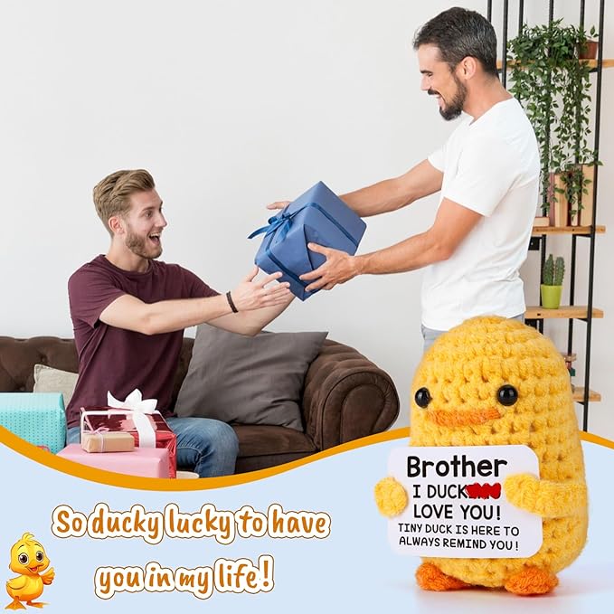 MBL Funny Birthday Gifts for Brother - Handmade Small Cute Cool Crochet Duck Present for Big Little Bro Easter Graduation Christmas Stocking Stuffers