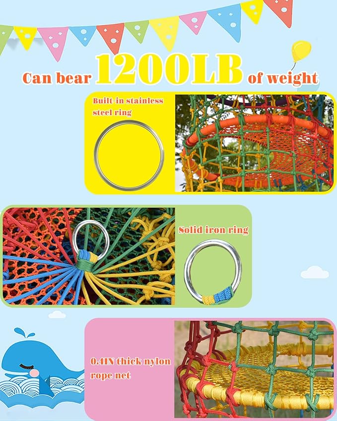 Saucer Tree Swing for Kids Climbing Rope Ladder for Children Rock Climbing Holds Suspension Indoor and Outdoor Balance Coordination Training Equipment (4 Tier)