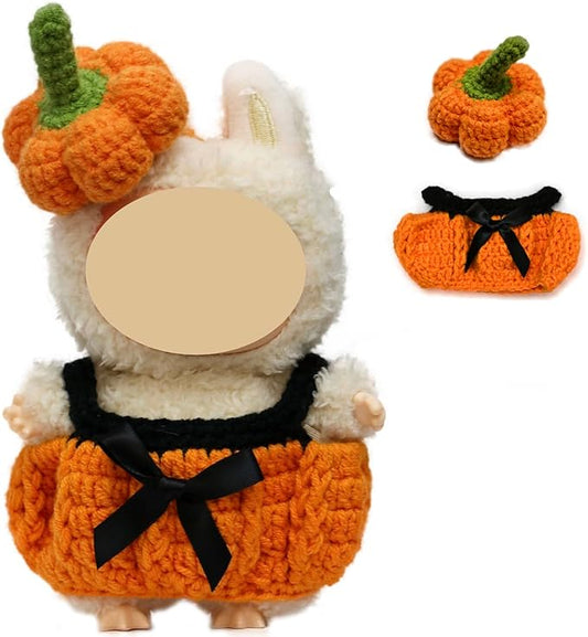 17cm Doll Clothes, Halloween Witch Hat and Pumpkin Costume Set Handcrafted Crochet Halloween Clothes for 6.7"(No Doll Included) (Style02)