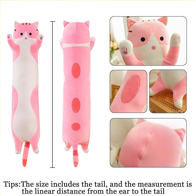 Long Cat Plush Pillow Soft Cat Hugging Pillow Stuffed Animal Pillow Cute Kitty Throw Pillow Gift for Boys Girls(130cm/51.18inch,Pink