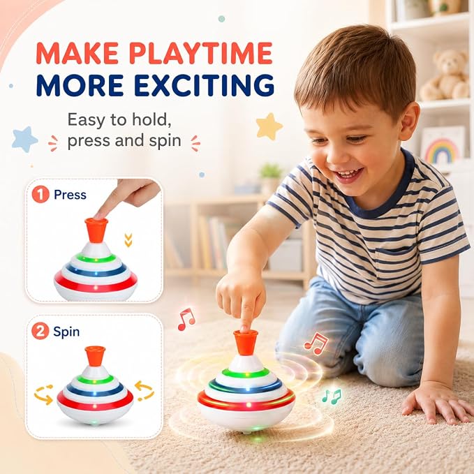 STOBOK Spinning Top Toy with LED and Music Peg-top Hand Spinner Gyro Toy Gift for Kids