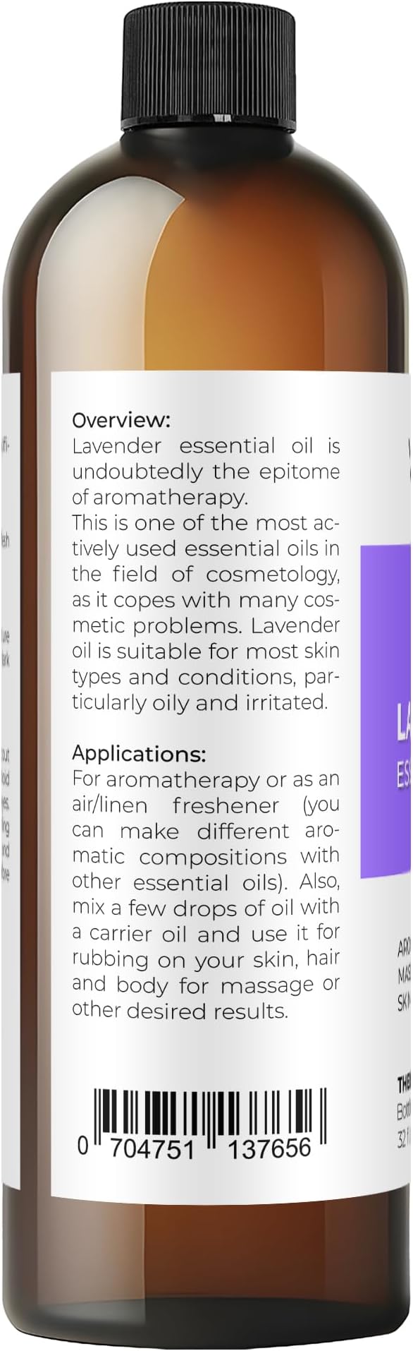 velona Lavender Essential Oil by Velona - 32 Fl Oz | Therapeutic Grade | for Aromatherapy Diffuser, Massage, Skincare, Haircare, Soapmaking