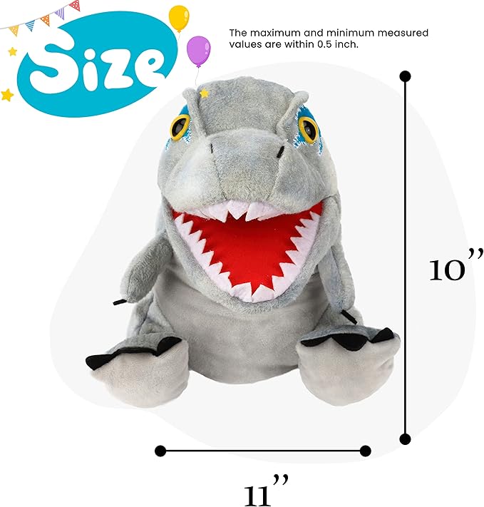 Cuteoy Plush Velociraptor Hand Puppet Stuffed Animal Toy Open Movable Mouth Creative Role Play Storytelling Dinosaur Plushies Gifts for Kids Toddlers Birthday Christmas