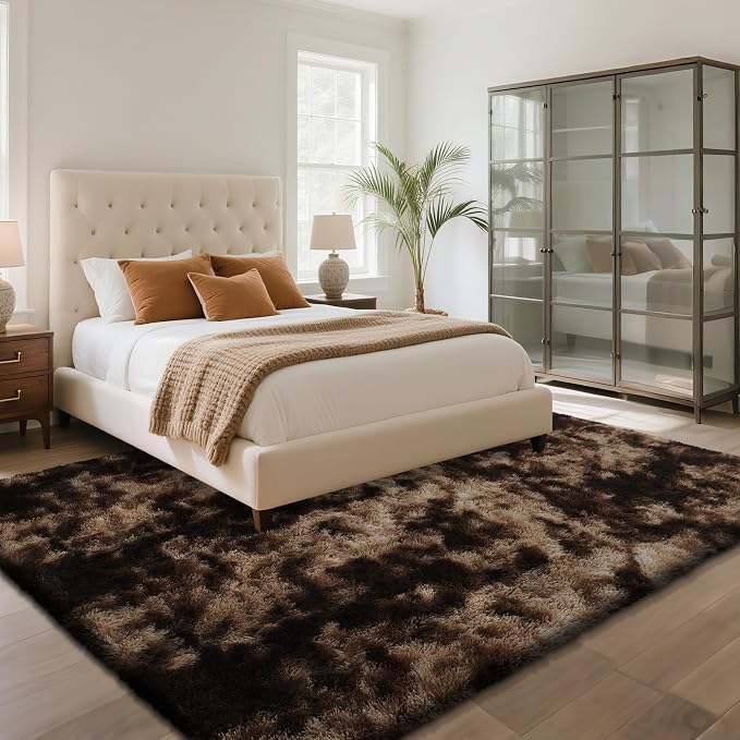 yongyangjuxin Fluffy Rug Shag Area Rug, Mottling Brown 6x9 Area Rugs for Living Room, Large Shag Area Rugs for Bedroom Room Home Decor, Upgrade Anti-Skid Rectangular Fuzzy Rugs