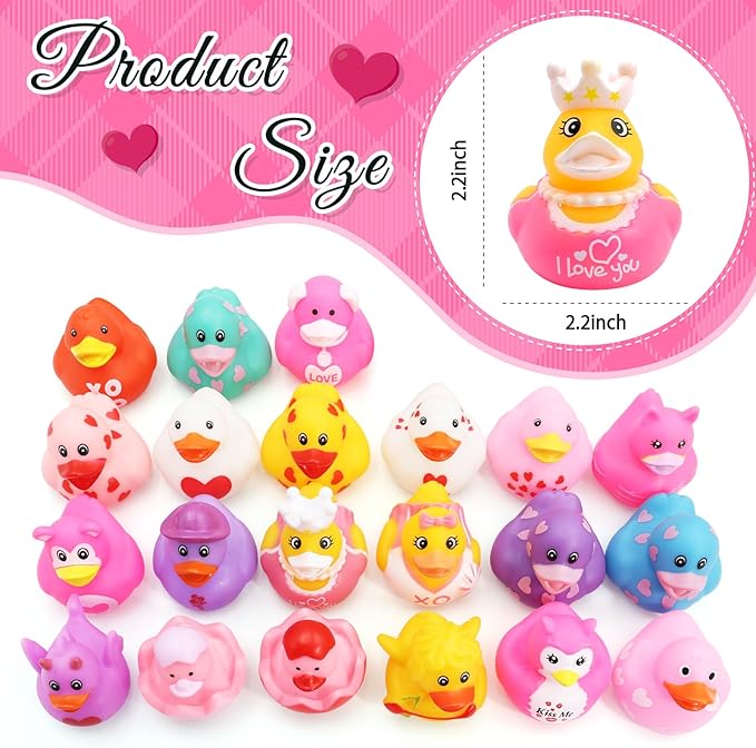 30 Pack Valentines Rubber Ducks-2.3 Inch Bulk Floater Ducks for Ducking Assortment Rubber Duckies for Kids Baby Bath Toys,Birthday Gifts Party Favors Summer Beach Pool Activity Toys