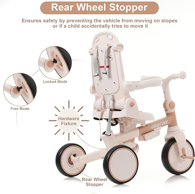 Merax 7-in-1 Toddler Trike Collapsible Frame Kid Rider Tricycle with Removable Pedal Ages 1Y-6Y