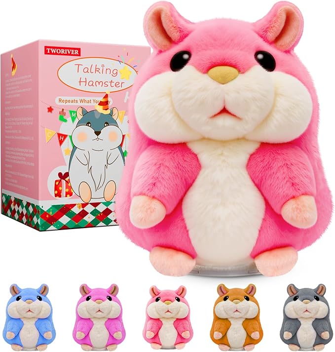 Talking Hamster Repeats What You Say,2025 Top Christmas Funny Gifts,Toddler Toys for Ages 2-4 5-7 8-13 Girls Stocking Stuffers for Kids Interactive Dolls,Popular Stuffed Animal Plush Toy Pink