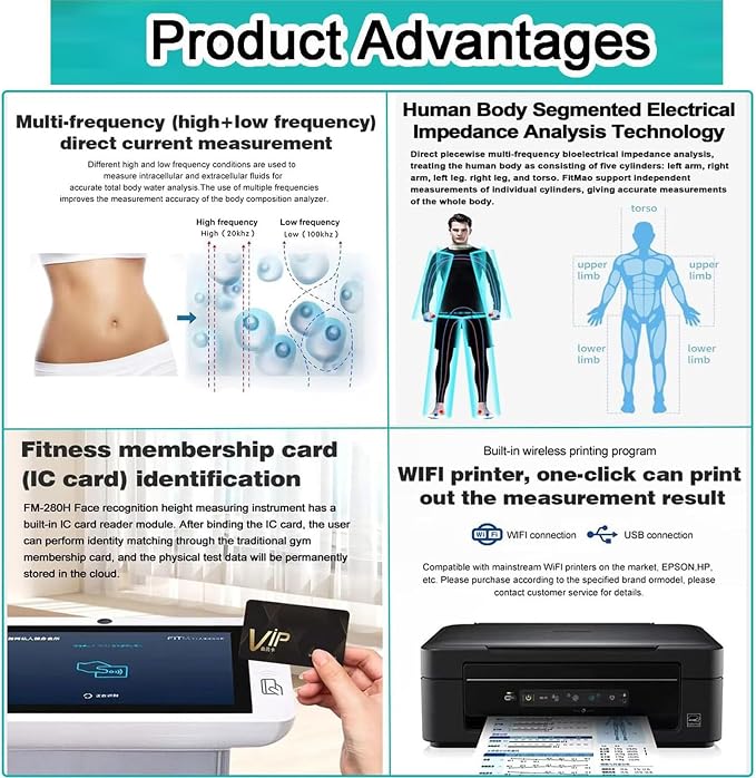 Body Composition Analyzer with Printer & 10.1" HD Touch Screen - Bioimpedance Analysis Machine for 40 Health Metrics,Weight,Height,BMI and Fat Measurement