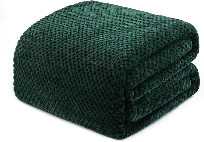 Exclusivo Mezcla Soft Waffle Fleece Bed Blanket Queen Size, Green | Lightweight Plush Blanket for Bed, Bedroom, Cozy Flannel with Waffle Texture, Stylish Home Decor, All Season, 90x90 Inches