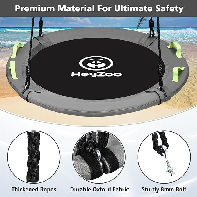HeyZoo Tree Swing, Saucer Swing 40 Inch for Kids, 900lbs Weight Capacity, with Adjustable Hanging Straps, for Backyard and Outdoor Playground, Gray
