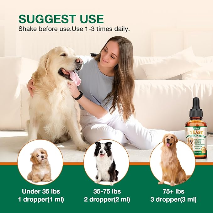Yeast Infection Treatment for Dogs & Cats - Dog Ear & Skin Itch Relief, Allergy Symptoms Relief, Reduces Inflammation & Irritation - Supports Immune Health with Multivitamins Probiotics, 2 fl oz