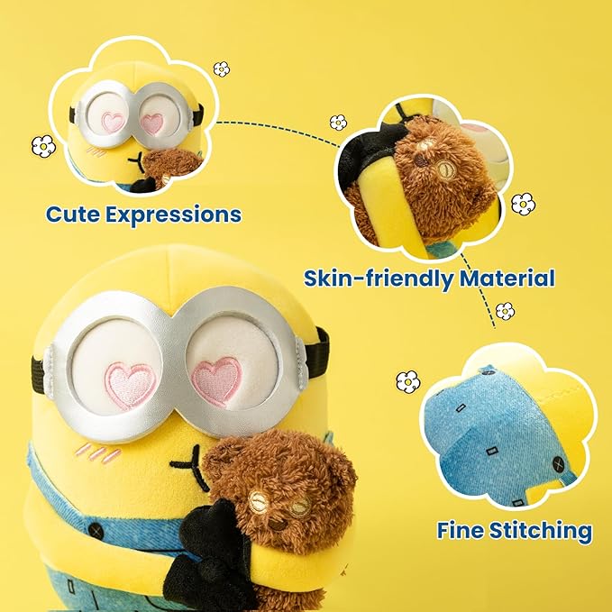 MINISO 8" Minions Stuffed Animals Plush Toys, Cute Sleeping Bedding Stuffed Animals Kawaii Plushies Pillow for Kids (Bob+Tim)