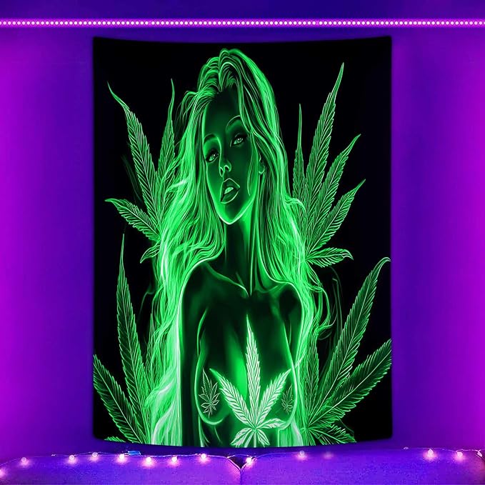 Bcsewcg Blacklight Tapestry Wall Hanging - Glow in the Dark Art for Adults' Bedroom or Dorm Decor