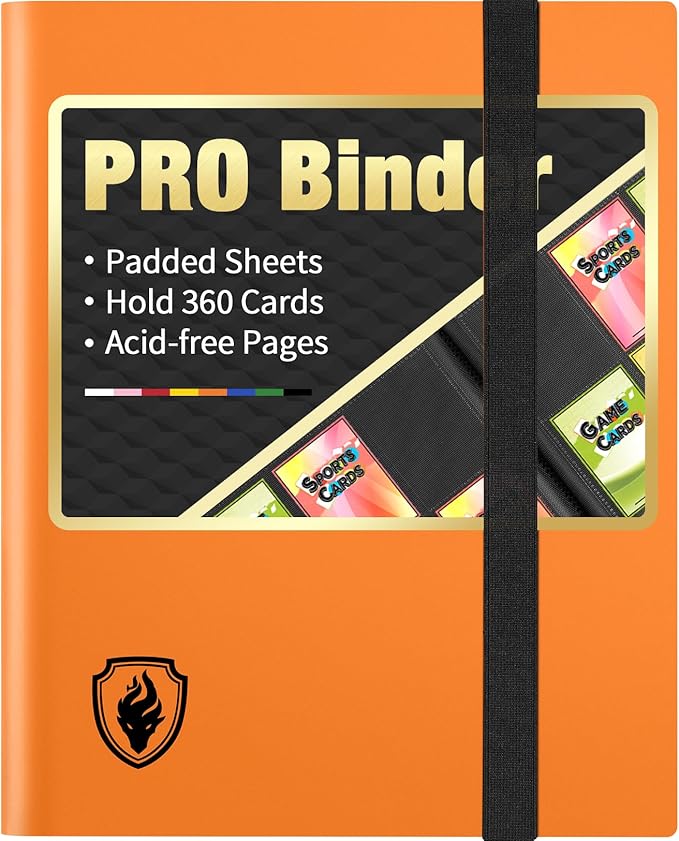 Heavy Duty Card Binder, Fabmaker 9 Pocket Trading Card Binder Holds 360 Cards, Side-Loading Card Album, Sturdy Card Collection Folder for TCG, MTG, Yugioh, Other Game Cards, Sport Cards, Orange