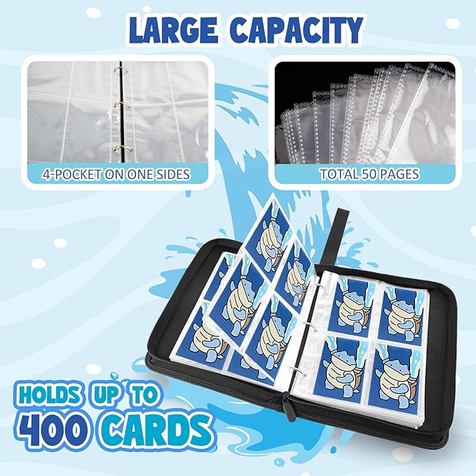 Premium Collectible Trading Card Albums，Card Binder Fits 400 Cards with 50 Removable Sleeves，Display Game Card Case book Holder, Turtle Themes