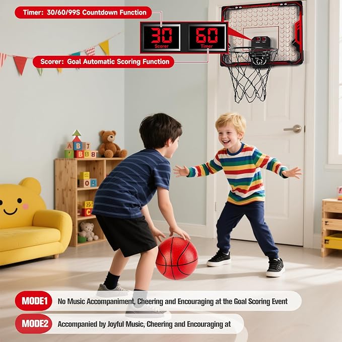 Basketball Hoop Indoor for Kids(4-12 Years Old), Over The Door Basketball Hoop with Scoring, Countdown and Music Accompaniment, Christmas Toys