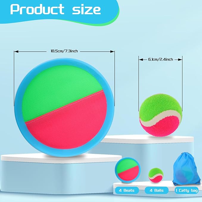 Toss and Catch Game Ball Set, 4 Rackets and 4 Balls, Outdoor Play Set, Games for Kids, Outdoor Toys, Beach Toys, Games, Catch Games and Beach Play Toy，Sets for Kids/Adults/Families