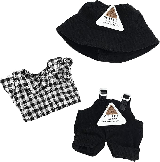 Clothes for Doll, 17cm Doll Clothes Set Suitable for Dolls Accessories - Bucket Hat + Plaid Top + Overalls (NO Doll),Fashion Triangle