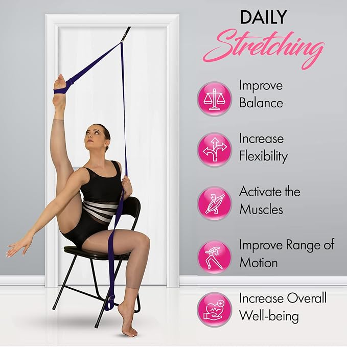 Stretching Strap With Door Anchor - Stretching Equipment to Improve Legs Flexibility - Splits Trainer For Home Ideal In Ballet, Dance, Cheerleading, Taekwondo, Yoga, Pole Dancing & Gymnastics