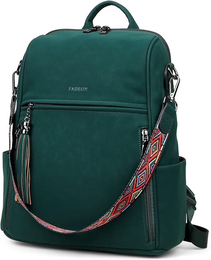 FADEON Leather Backpack Purse for Women Designer Travel Backpack Purses PU Fashion Ladies Shoulder Bag with Tassel