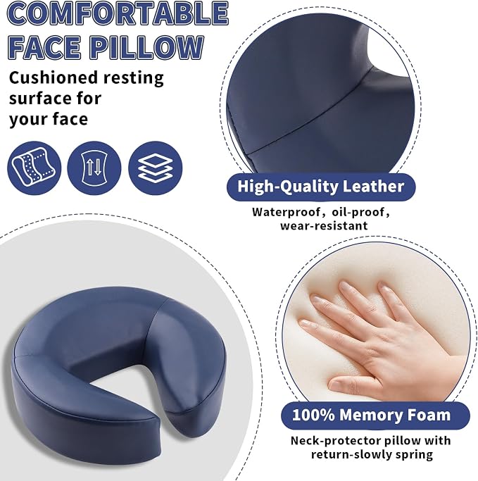 TOROKOM Adjustable Headrest Face Pillow Cradle, Massage Home Mattress Top Massage Kit Face Pillow Cradle & Face Cushion Support Bracket（Blue）