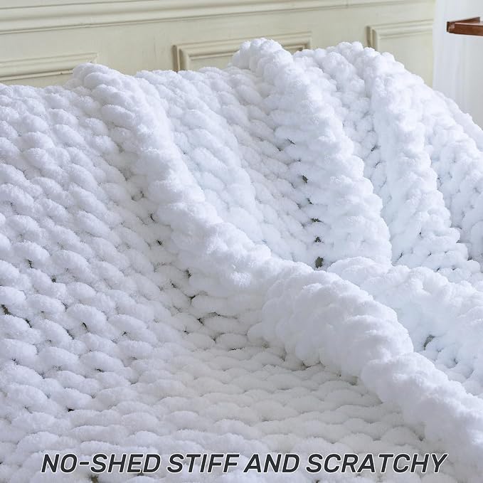 Chunky Knit Blanket - Luxury Soft Cozy 40 * 50 Throw Blanket,100% Woven Blanket Rope Knot Throw Blanket for Couch, Sofa, Home Decor, Gift - Machine Washable (White, 40 * 50)
