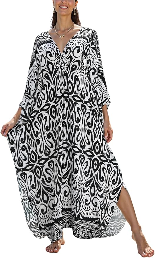 Mumu Dresses for Women Plus Size, Bohemian Kaftan Beach Cover Up Long Maxi Nightgown Soft Loungewear