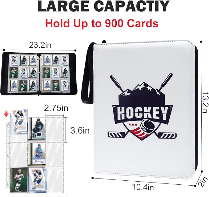 900 Pockets Hockey Card Binder, Portable Waterproof Card Storage Book with Removable Sleeves, Compatible with Hockey and Sports Cards