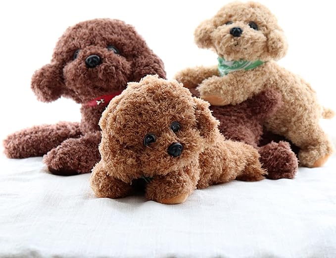 Plush Stuffed Golden Doodle Dog Adorable Poodle Stuffed Animal Toys, Soft & Realistic Gift for Kids, 11 inch (Light Brown)
