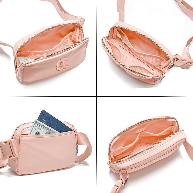 Gitus 6 7 8 9 10 Year Old Girl Gifts Belt Bag Fanny Pack Crossbody Bags with Initial Letter Patch Things for Teen Girls Easter Gifts for Girls Travel Essentials（Coral Pink-Q）