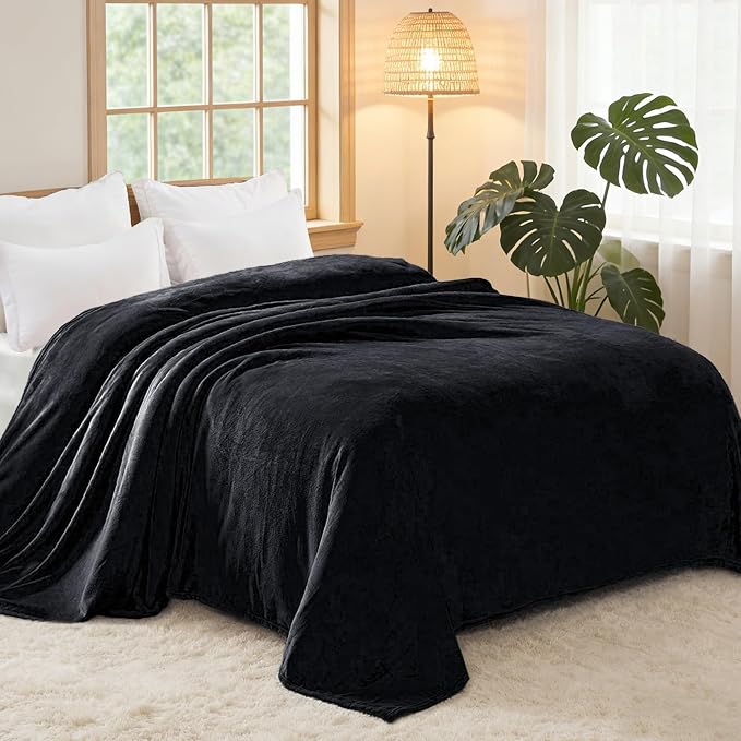 Exclusivo Mezcla Soft Fleece Blanket Queen Size for Bed, Black | 90x90 Inches, Double-Sided Brushed Flannel, Lightweight Plush Cozy Blanket for Home Decor, All Season, Machine Washable