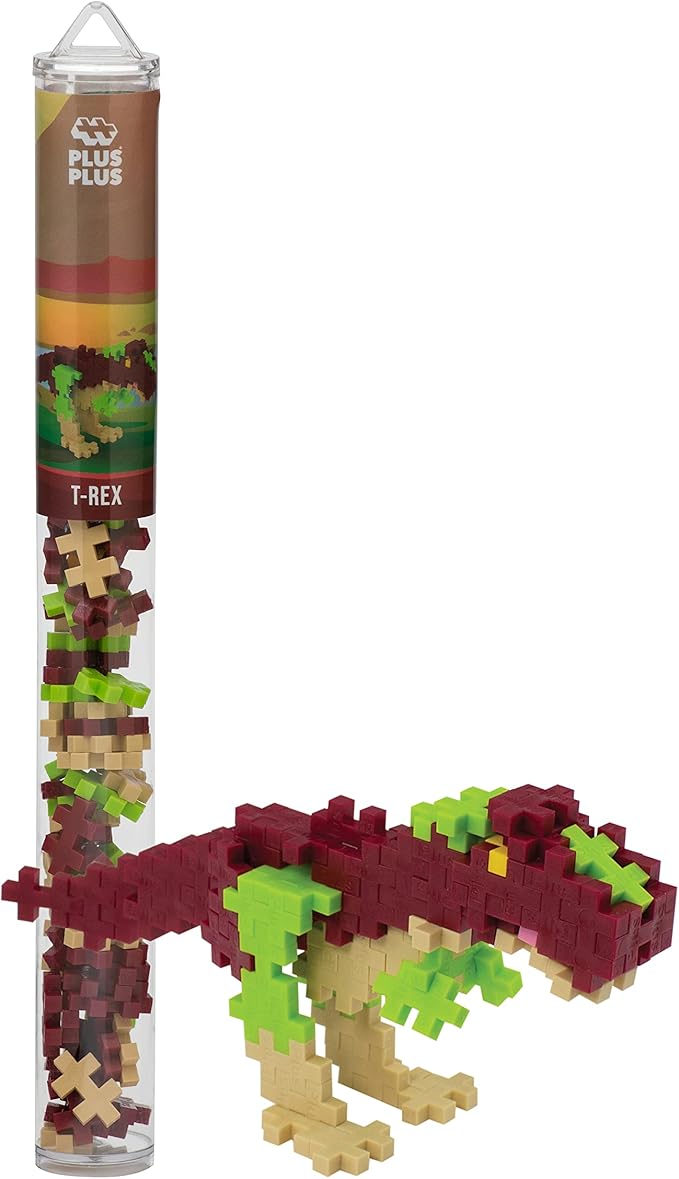 Plus Plus 3D Dinosaur Figure Building Block Set, 70 Mini Interlocking Puzzle Pieces, Fun Stem Toys for Kids - T-Rex Maker Tube