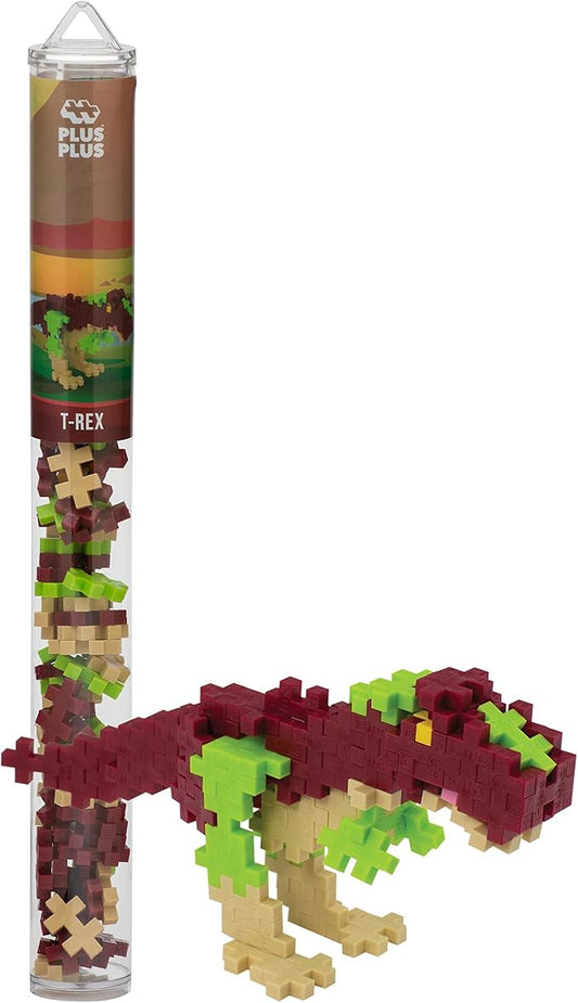 Plus Plus 3D Dinosaur Figure Building Block Set, 70 Mini Interlocking Puzzle Pieces, Fun Stem Toys for Kids - T-Rex Maker Tube