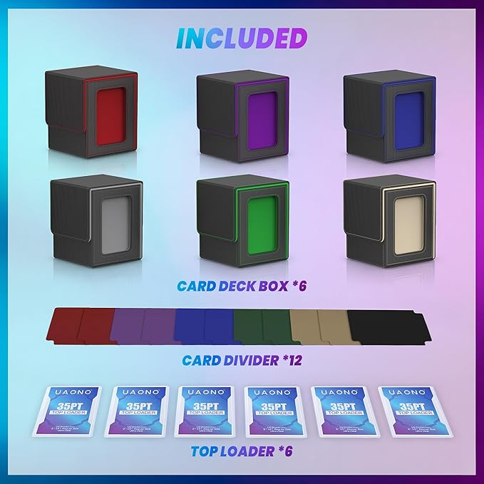 UAONO 6 Pack Commander Deck Box for MTG, Magnetic TCG Card Deck Boxes, Fits 600+ Double-Sleeved Cards, with 12 Dividers, 6 Top Loaders, Fits TCG/PTCG/YGO/Magic Cards