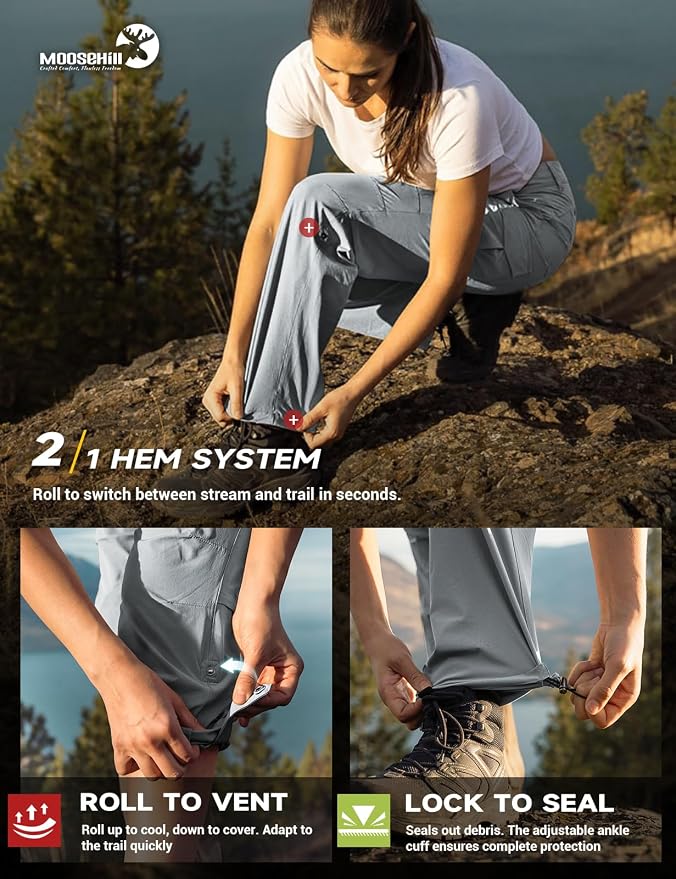Moosehill Women's Hiking Pants Lightweight Quick Dry Water Resistant Cargo Travel Work Summer Pants for All Seasons