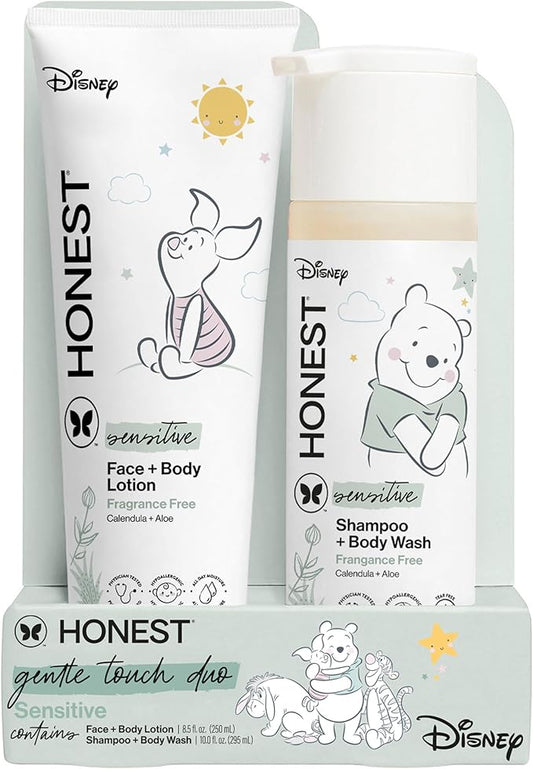 The Honest Company 2-in-1 Cleansing Shampoo and Body Wash, Face Lotion Bundle, Disney Design, Gentle for Baby, Dermatologist Tested, Sensitive Fragrance-Free, 18.5 fl oz