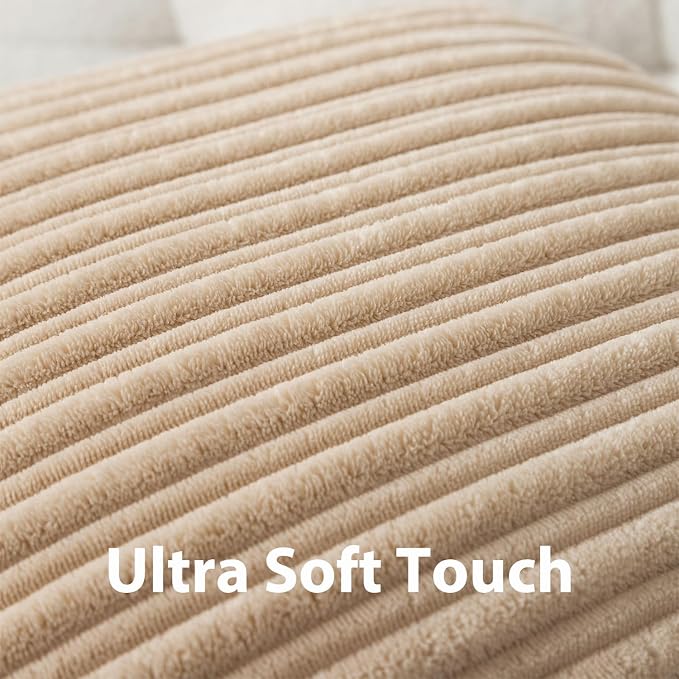 UGASA 12x24 Inch Pillow Cover Pack of 1 Soft Boho Stripe Corduroy Long Rectangular Lumbar Cushion Cover Farmhouse Decorative Throw Pillowcase for Bed, Couch, Sofa, Bedroom, Living Room, Beige