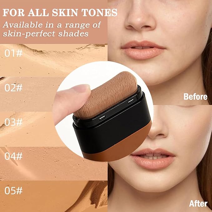 Flawless Face Foundation Stick,2-in-1 Long-Lasting Concealer Foundation Stick with Brush,Multi-Use Creamy Makeup for Dark Circles & Blemishes,Waterproof Thin Contour Sticks for Face Makeup (04#Wheat)