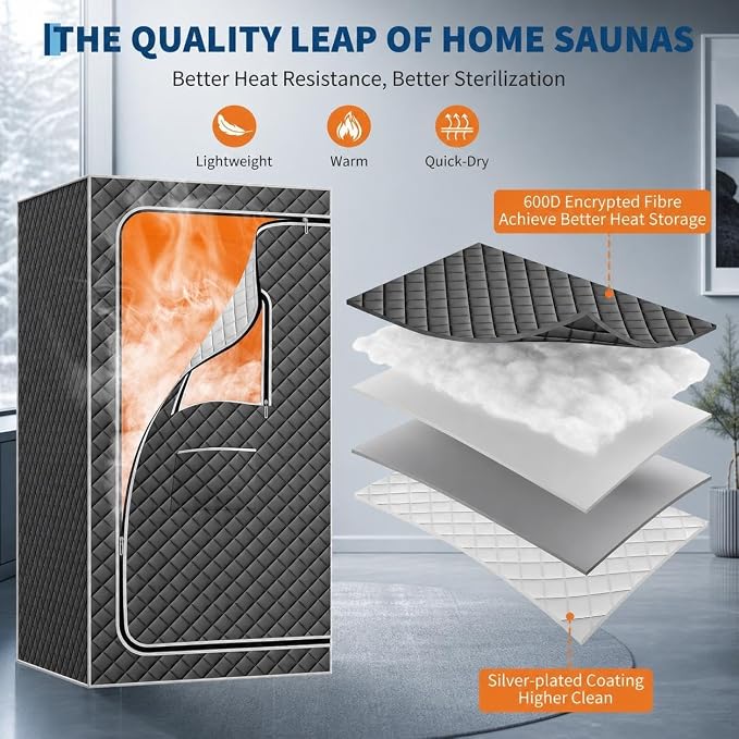 Sauna, Portable Steam Sauna Tent for Home with Remote Control, 3L-1200W Fast Heating Steam Generator and Portable Chair, 9 Levels & 99-Minute Timer Full Body Detox Relaxation Home Sauna Spa