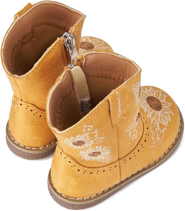 Newsonet Baby Cowboy Cowgirl Boots Infant Western Boots Toddler Boys Girls Round Toe Riding Mid Calf Boots All Seasons for 6 9 12 18 24 Months