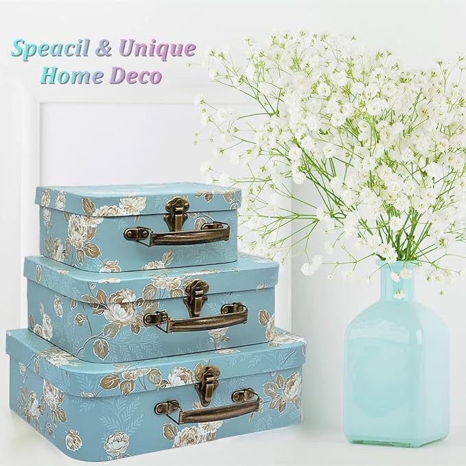 Decorative Box Set - 3 Storage Boxes with Lids, Keepsake & Trinket Boxes, Mini Luggage Gift Box, Vintage Suitcases Home Decoration