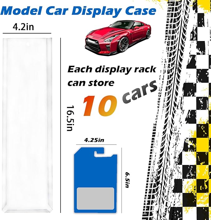 12 Pack Clear Model Car Display Case - Holds up to 120 Cars, Compatible with Hot-Wheels Packaged Diecast Blister, Toy Storage Organizer Wall Mount Display Case