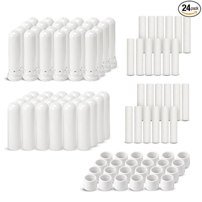Wild Essentials Essential Oil Inhaler Tubes, Sticks (24 Pack), Wicks, Aromatherapy On the Go, Compact, Lightweight, Made in USA, Thick Medical Grade Plastic, Portable, Degradation Resistant, Premium