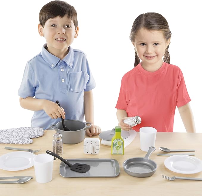 Melissa & Doug 22-Piece Play Kitchen Accessories Set with Play Food & Wooden Toys, Pot, Pans, Utensils & More, Preschool Learning Toys for Girls & Boys 3+